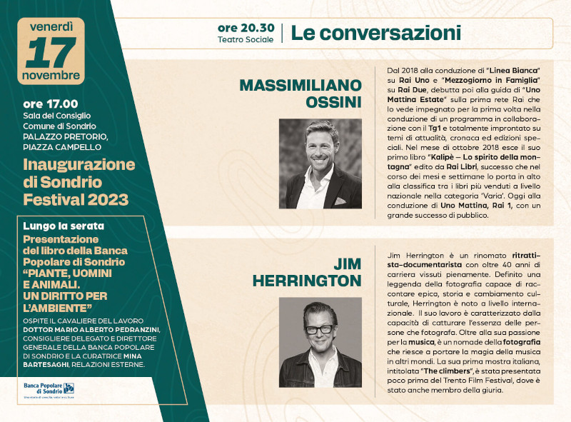 Sondrio Festival primo appuntamento programma Massimiliano Ossini Jim Herrington