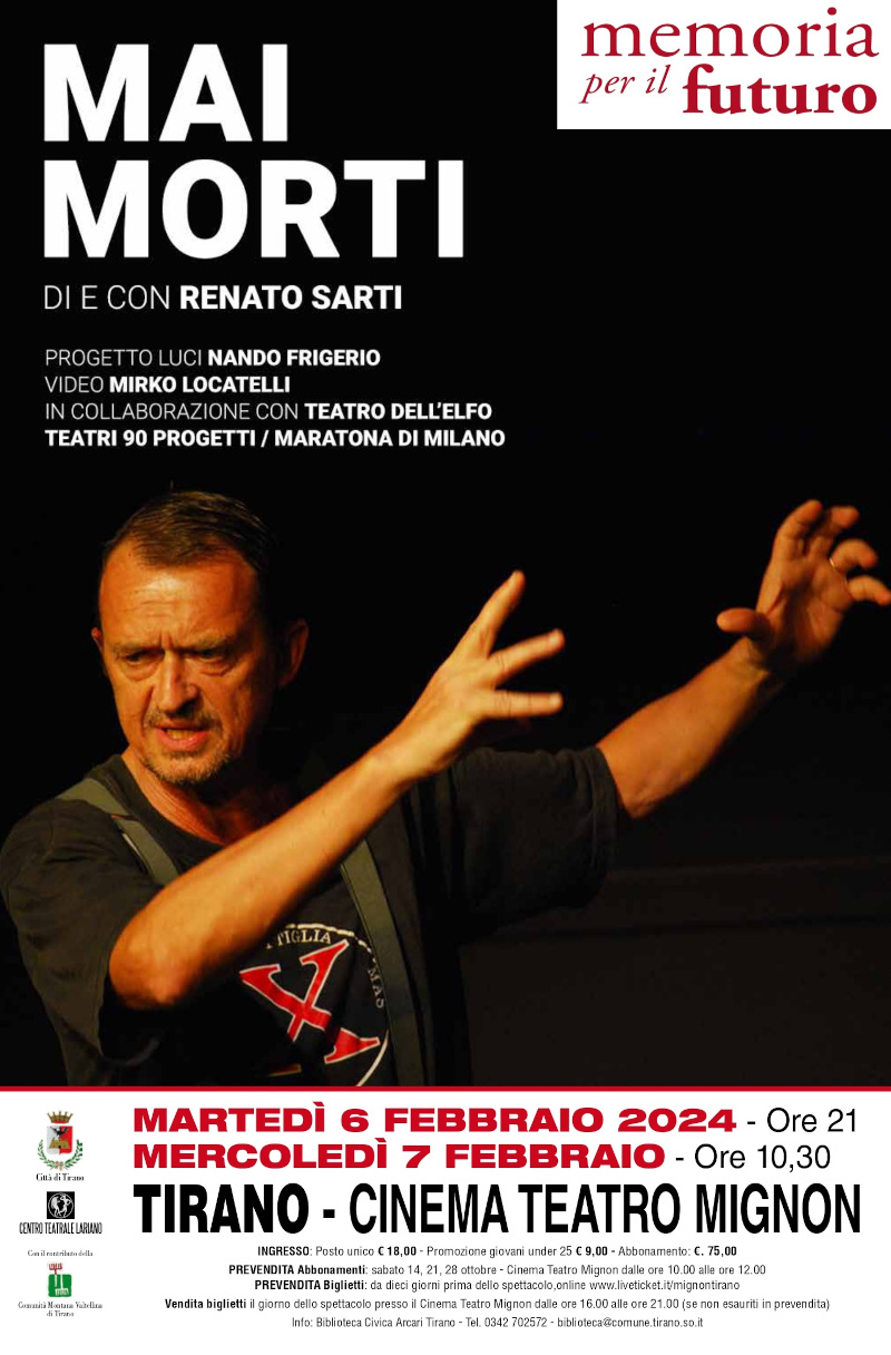 Locandina 'Mai Morti' spettacolo teatrale Renato Sarti