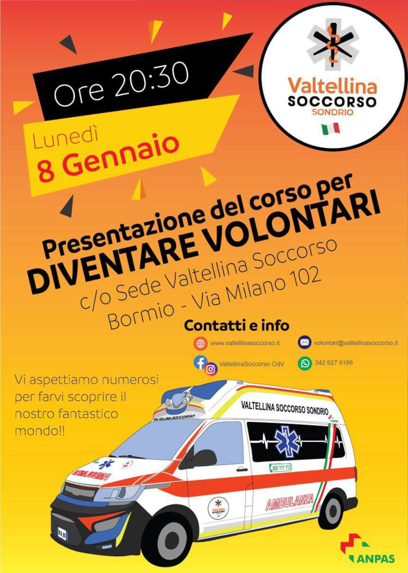 Valtellina Soccorso Sondrio corso per volontari