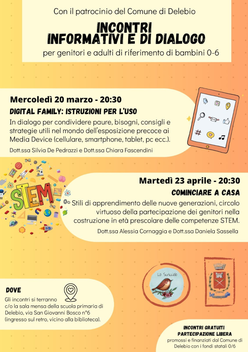 Locandina incontri formativi dialogo Delebio genitori bambini 