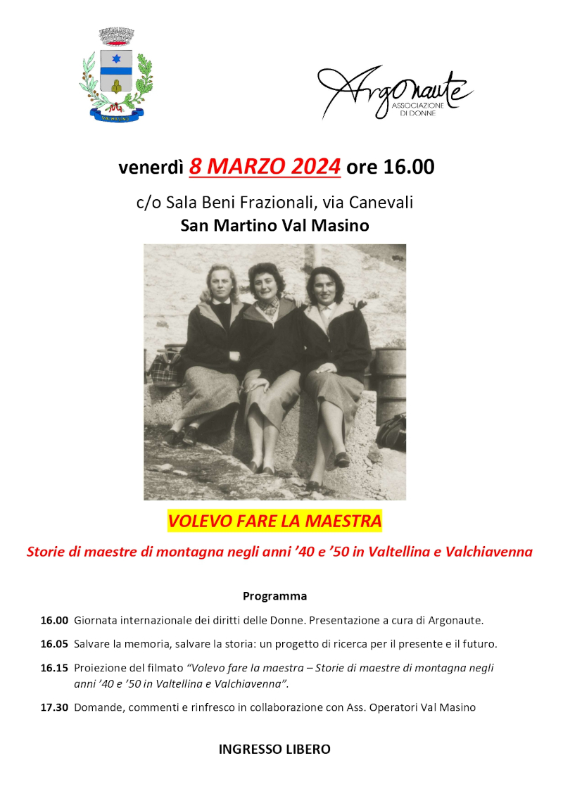Locandina 'Volevo fare la maestra' Val Masino 8 marzo