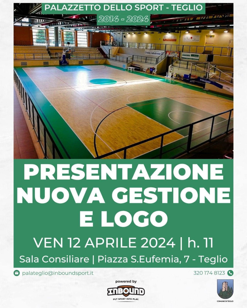 Locandina Palazzetto Sport Teglio nuova gestione