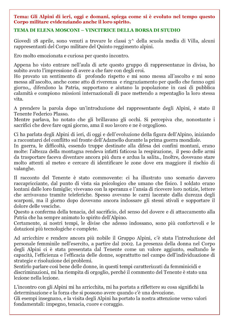 Tema Elena Mosconi Alpini Villa di Tirano