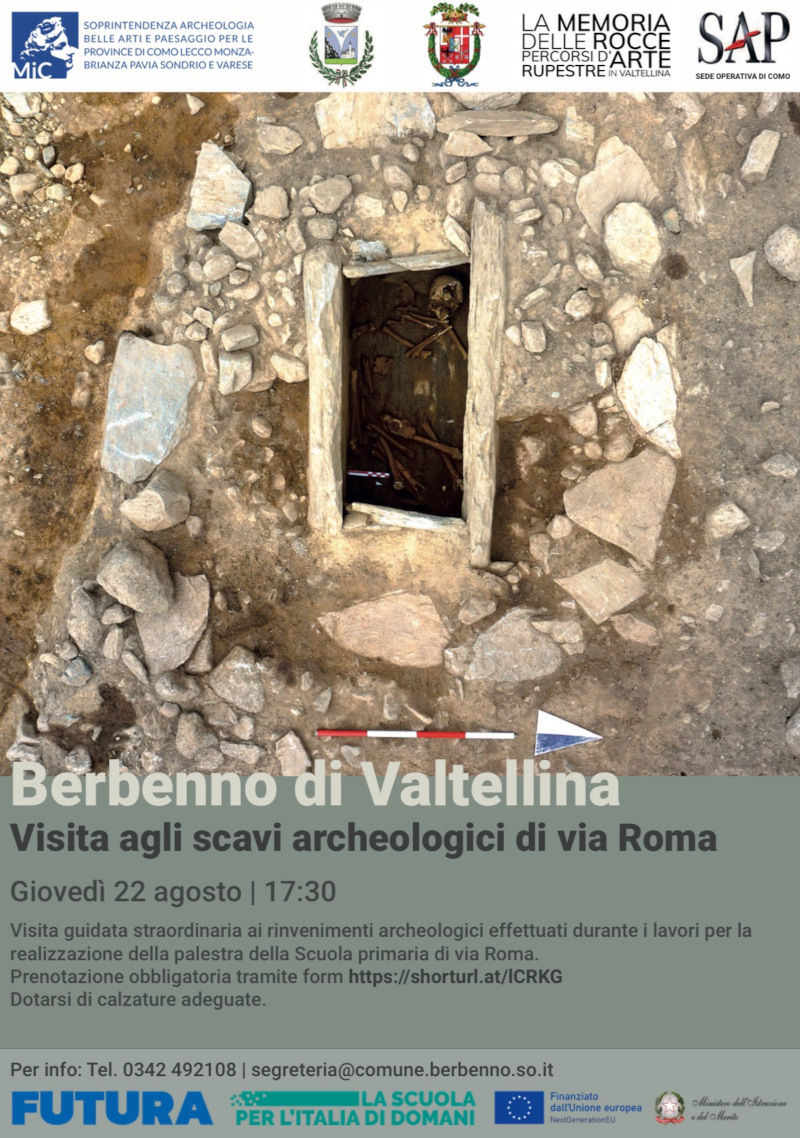 Locandina visita guidata scavi archeologici Berbenno di Valtellina