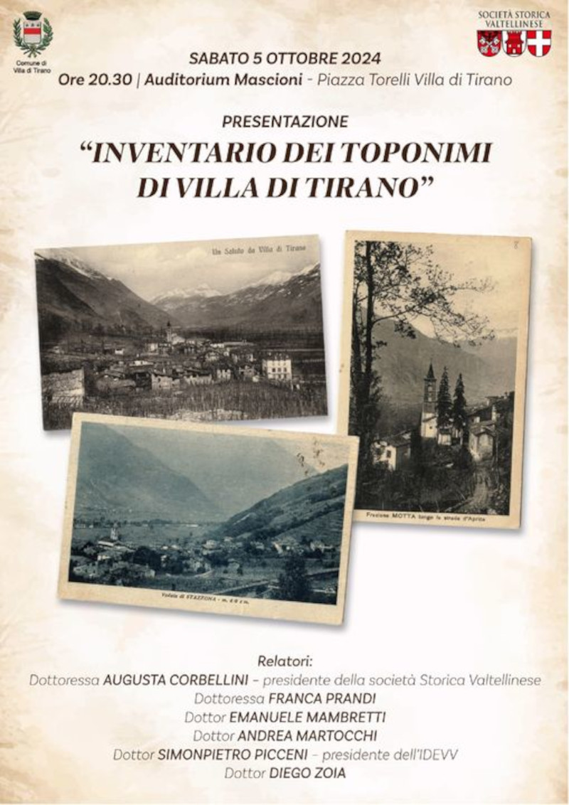 Locandina inventario toponimi Villa di Tirano