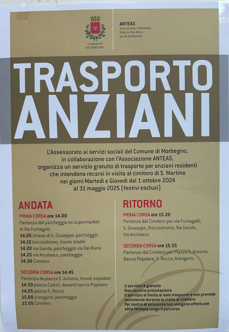 Locandina Morbegno trasporto anziani cimitero