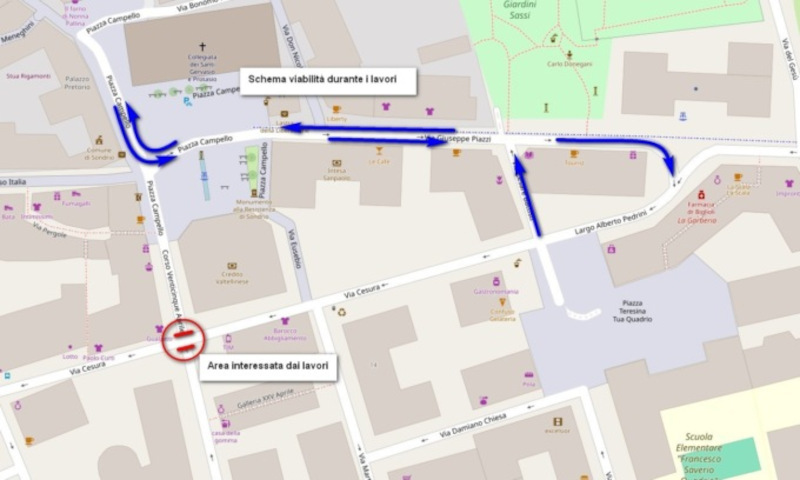 Sondrio Via Cesura modifiche circolazione asfaltatura