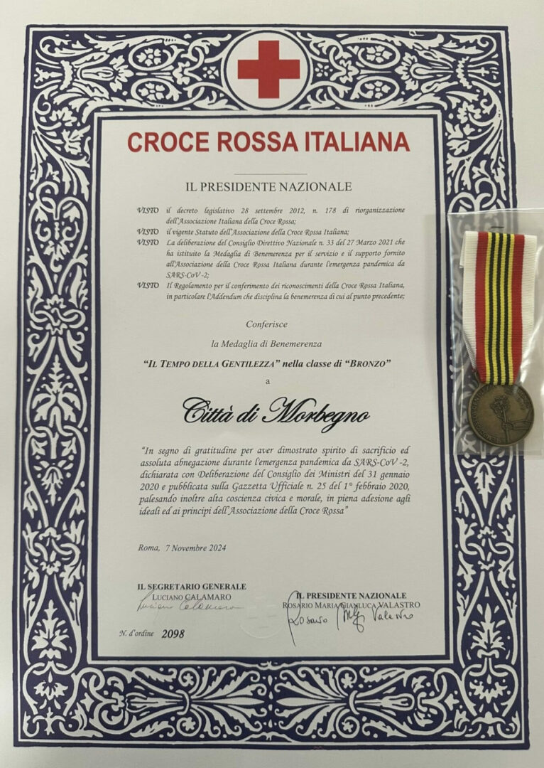 Croce Rossa Italiana Morbegno Attestato Medaglia 