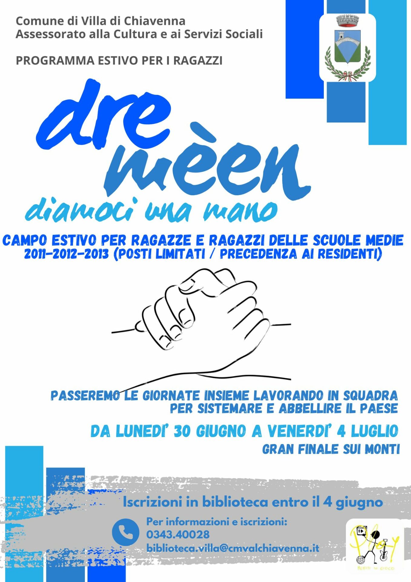 Diamoci una mano Villa di Chiavenna campus scuole medie