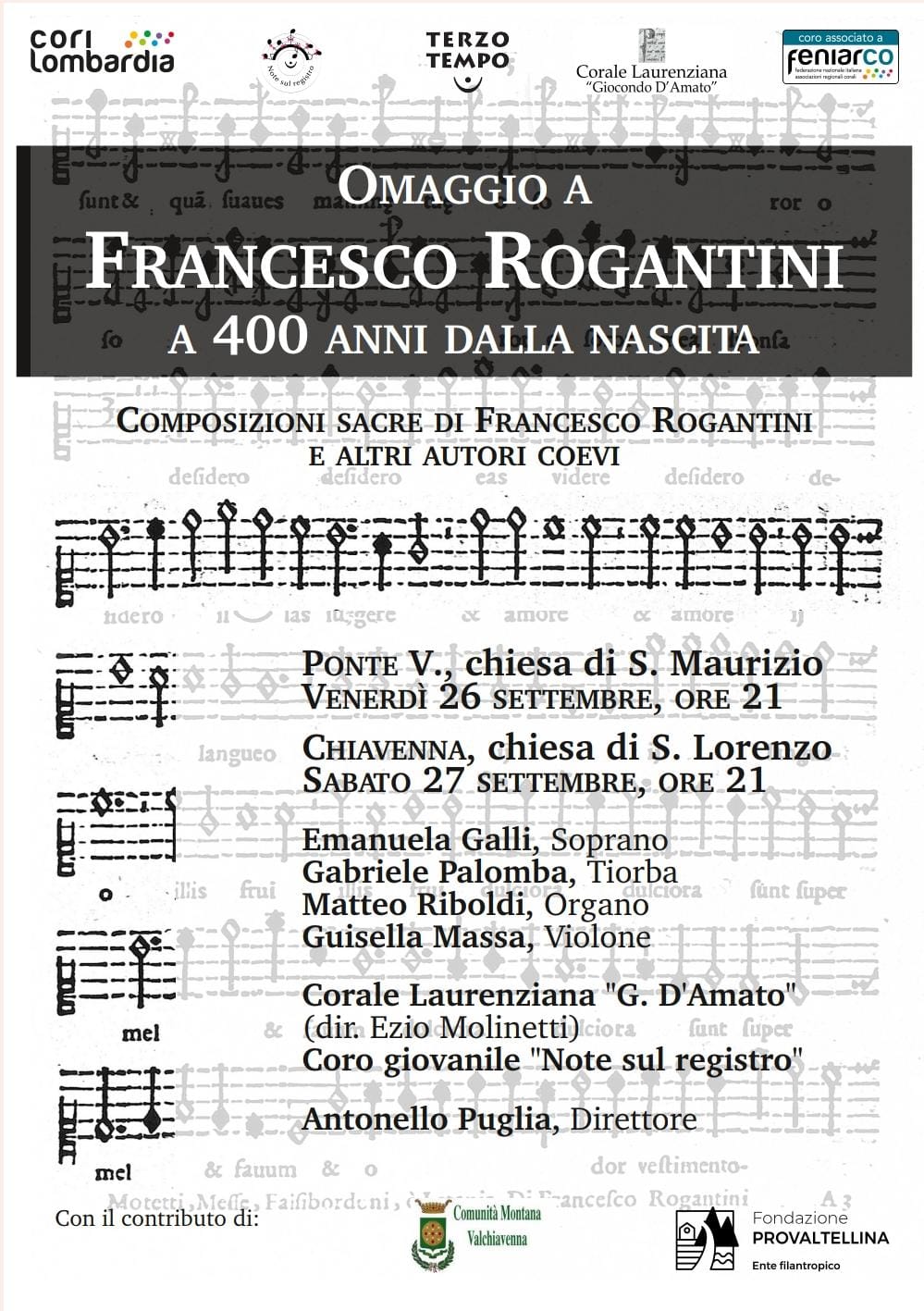 Locandina Francesco Rogantini concerti Chiavenna Ponte in Valtellina